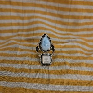 Sterling Silver Larimar And Mother Of Pearl Gemstone Ring